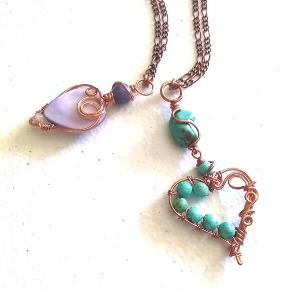 Desert Goddess Vibes! Turquoise Magnesite + Copper ~ Beaded Heart Necklace - Picture 15 of 15